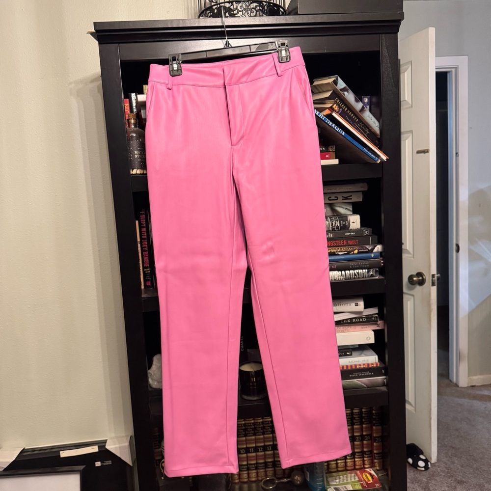 MESHKI PINK FAUX LEATHER PANTS TROUSERS